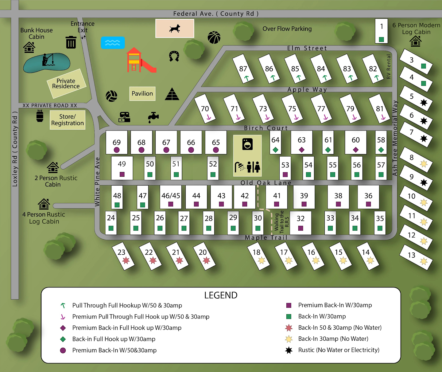 Site Map for Wooded Acres Family Campground