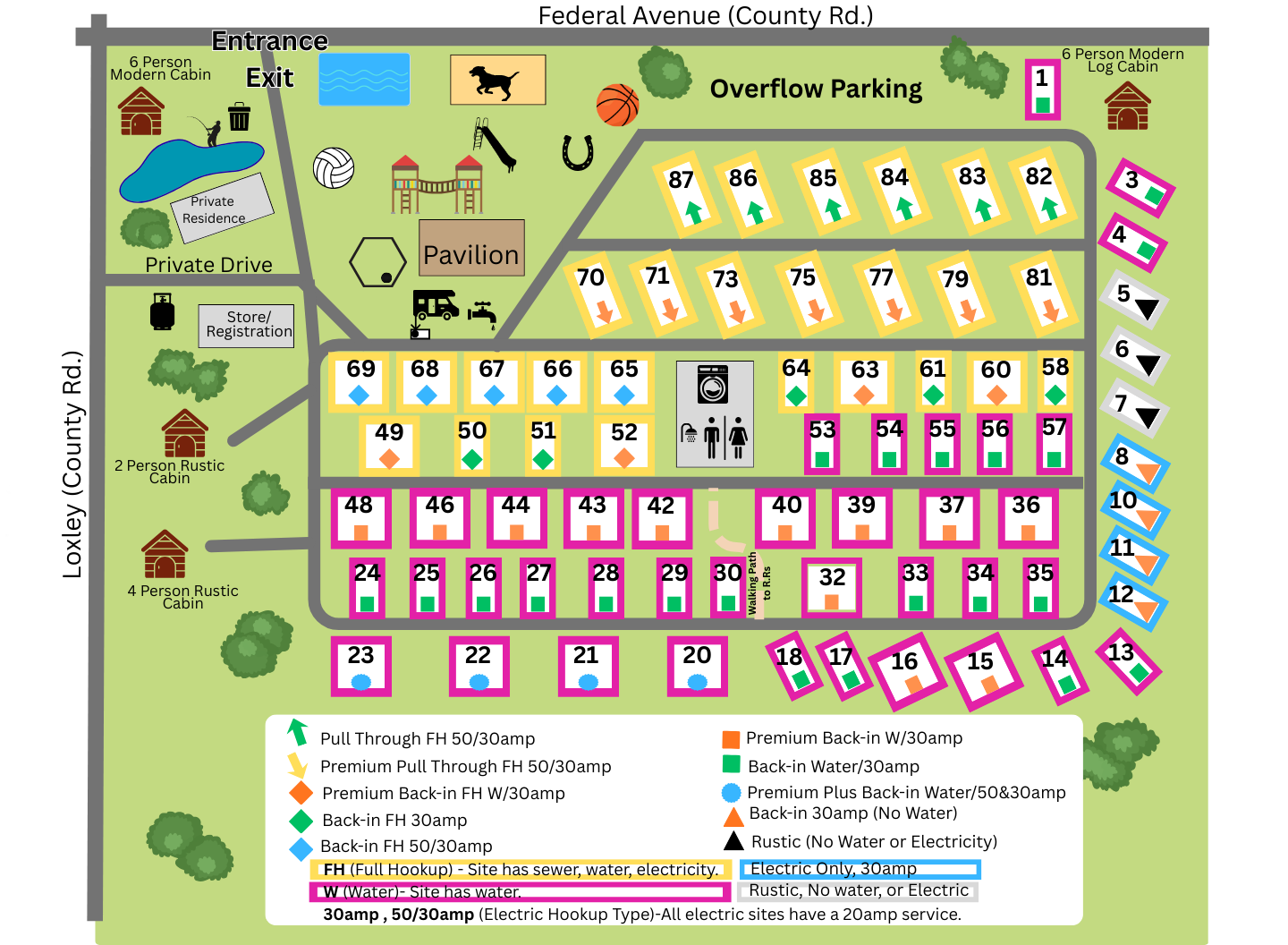 Site Map for Wooded Acres Family Campground